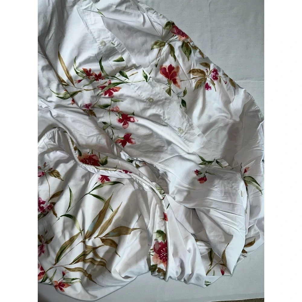 Vtg Coming Home Lands End King Duvet Cover Watercolor Tropical Floral Cotton NWT